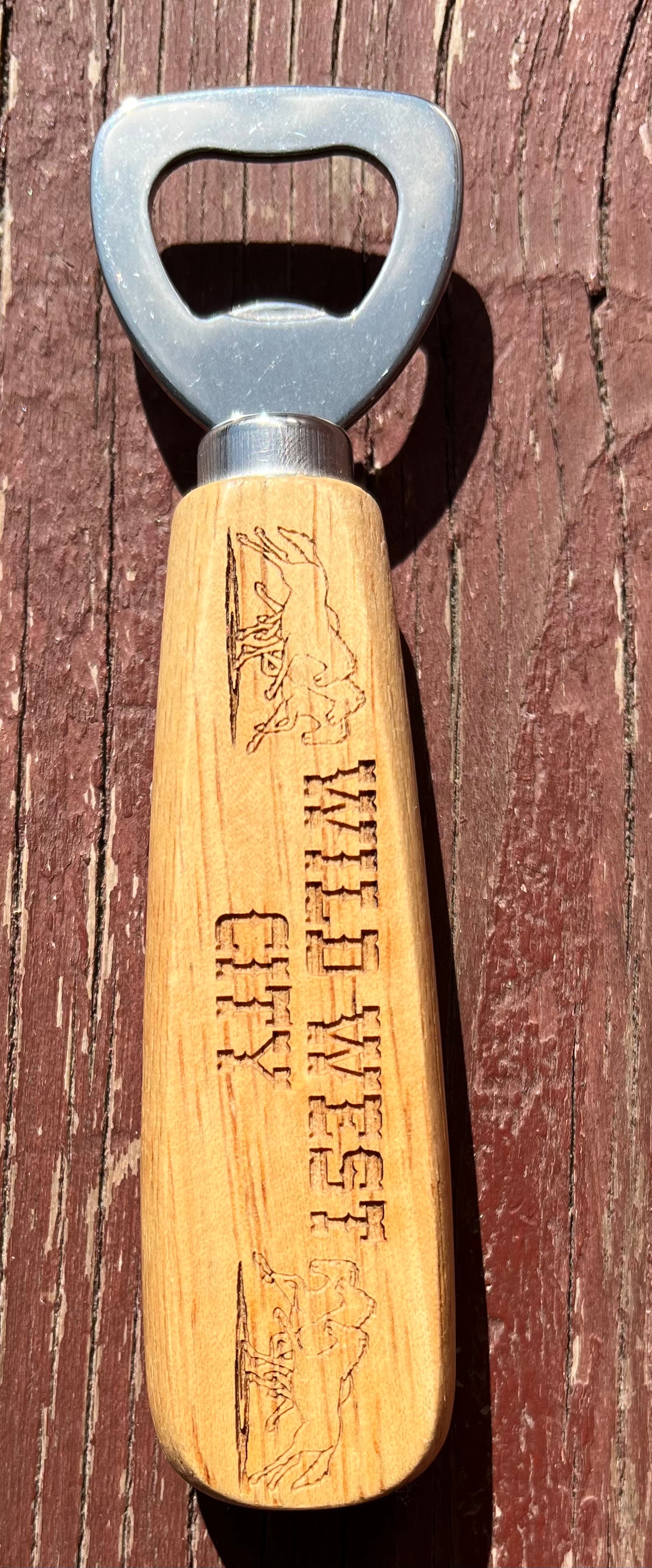 Wooden Wild West City Bottle Opener