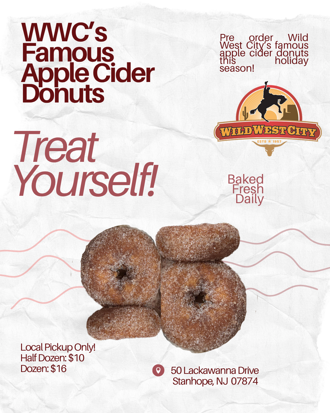 PRE ORDER APPLE CIDER DONUTS FOR THANKSGIVING Pick Up at Wild West city
